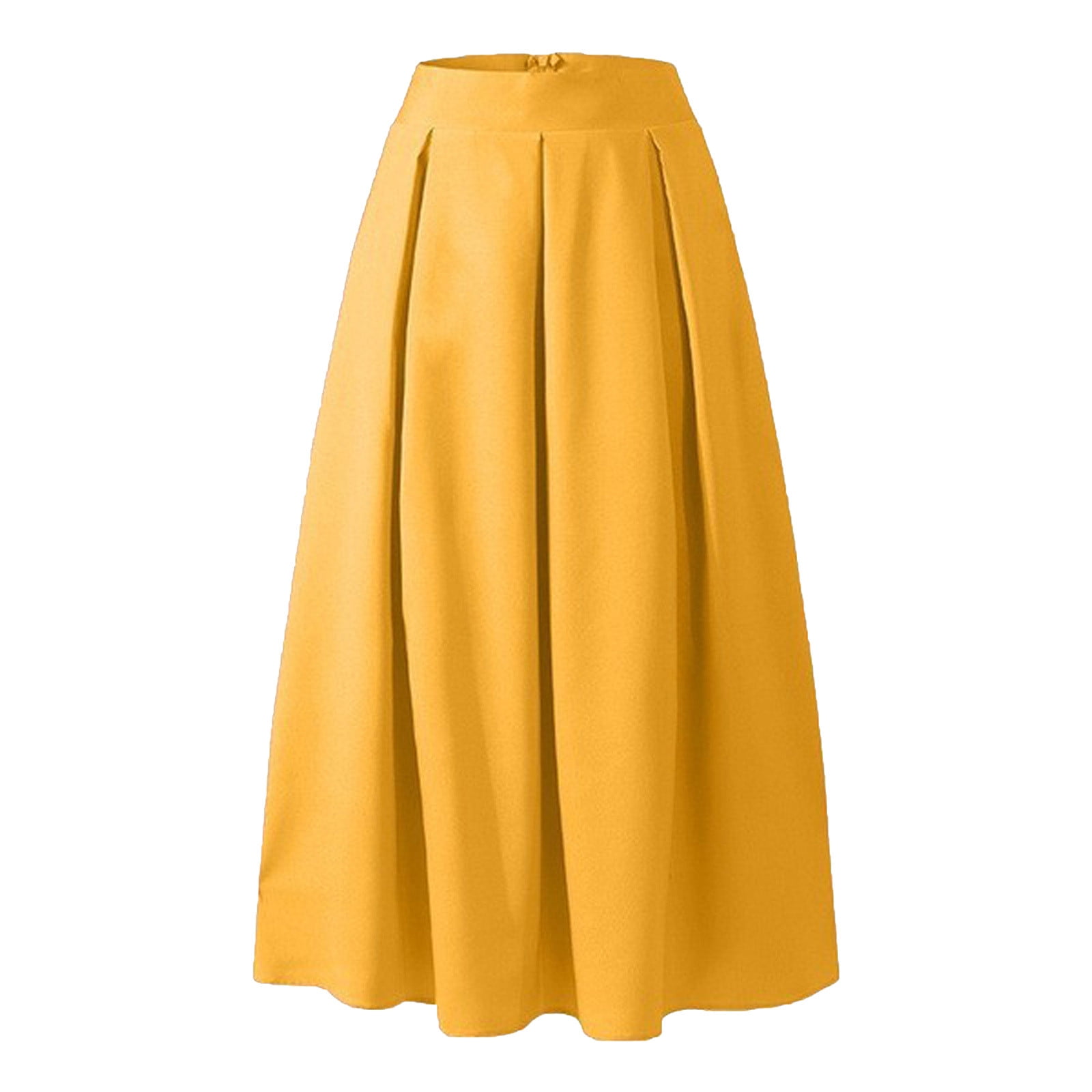 JWZUY Women's High Waist Flared Skirt Pleated Maxi Skirt