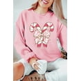 thumbnail image 2 of Women's Pink Christmas Bow Candy Cane Graphic Drop Shoulder Crew Neck Sweatshirt - [ZhiHiMeRi] | (US 20-22)2XL, 2 of 9