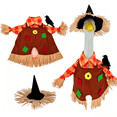 thumbnail image 3 of Thanksgiving Porch Goose Scarecrow Outfit with Plaid Shirt and Brown Overalls, Straw Hat and Crow Accent, 22.8 inch Fall Yard Decor, 3 of 8