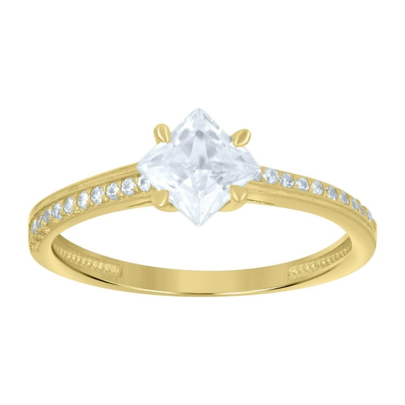 10kt Real Yellow Gold Womens Princess-Cut Round Cubic-Zirconia Engagement Ring