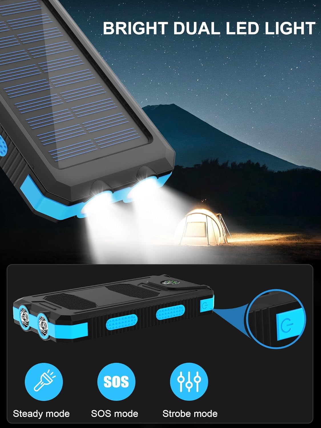 Solar Charger, 38800mAh Power Bank, Waterproof External Backup Battery Pack with USB C Input/Output/LED Flashlights Compatible iPhone, , iPad, Suitable for Outdoor, Camping