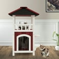 thumbnail image 3 of Yardi Yard 2-Story Wooden Cat House with Asphalt Roof Balcony and Rain Curtain-Red & White锛孋at Houses for Outdoor/Indoor Cats, Warm Feral Cat Shelte, Cat Furniture, 3 of 9
