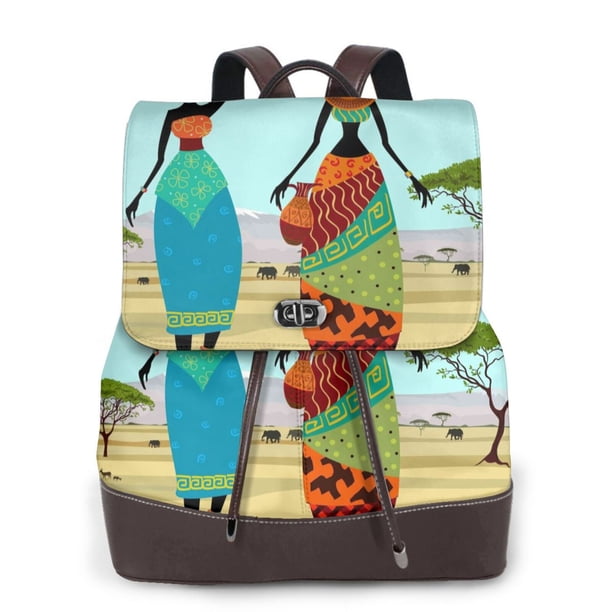 Easygdp African Women Mochila de Cuero para Mujeres, Bolso de Hombro, Bolsos de Mano de Moda para Trabajo y Viajes