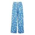 thumbnail image 3 of WTOBBY Women's Summer Floral Print Wide Leg Palazzo Pants with High Waist Elastic Drawstring Side Pockets and Casual Design for Everyday Wear ,Blue S, 3 of 7