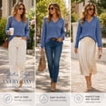 thumbnail image 7 of Women's V Neck Ribbed Knit Long Sleeve Tops Casual Bishop Sleeve Pullover Shirts for Fall Daily Wear, 7 of 7