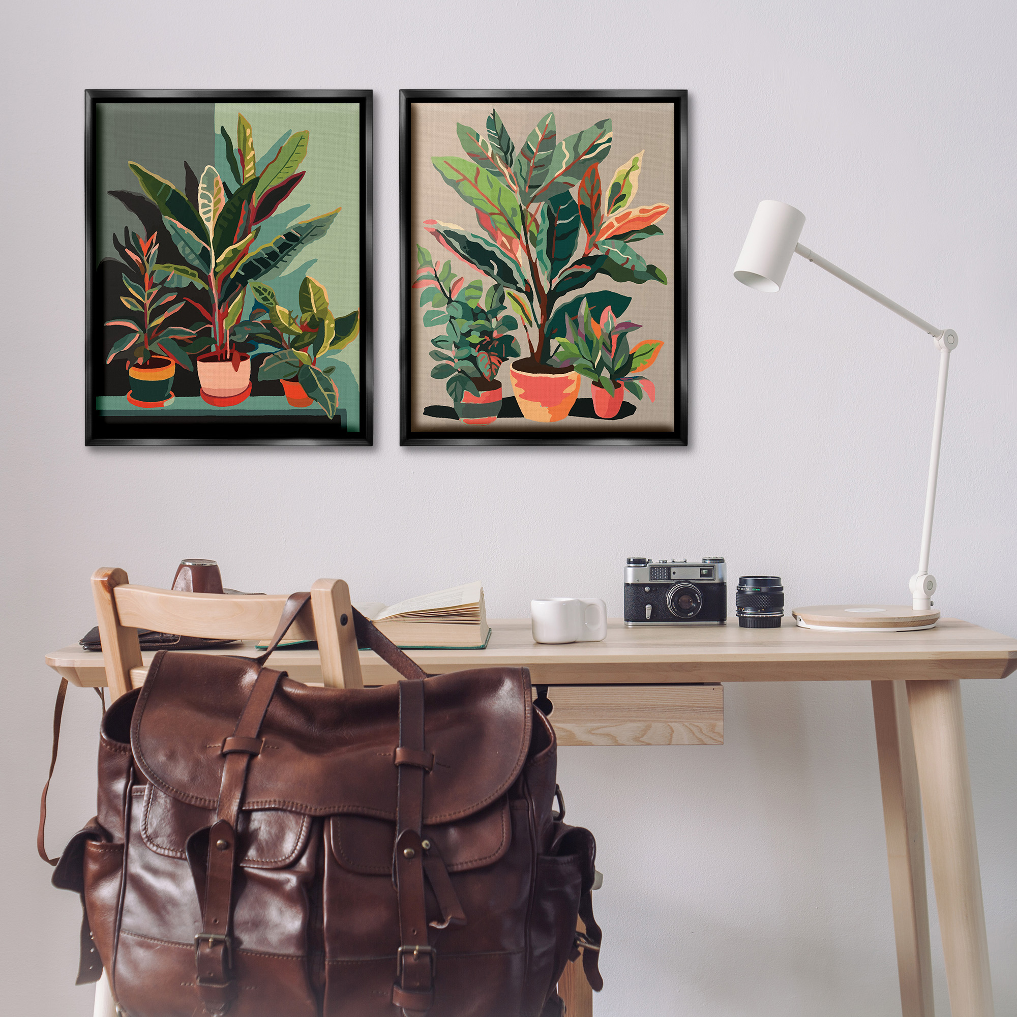 Stupell Industries Various House Plants Botanical & Floral Painting Black Floater Framed Canvas Art Print Wall Art, 25 x 31, Set of 2
