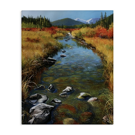 Stupell Industries Outflow From Lake Landscape & Nature Painting Wrapped Canvas Art Print Wall Art, 16 x 20