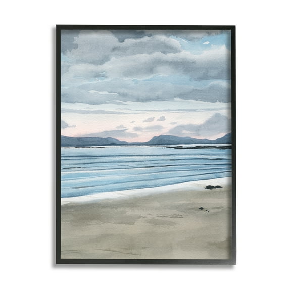 Stupell Cloudy Sunrise Beach Scenery Landscape Painting Black Framed Art Print Wall Art