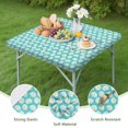 thumbnail image 4 of Turquoise Daisy Flower Floral Pattern Square Fitted Tablecloth with Elastic Edge,Square Table Cover,Washable Elastic Table Cover for Home Kitchen Party Decor 34"x34", 4 of 6