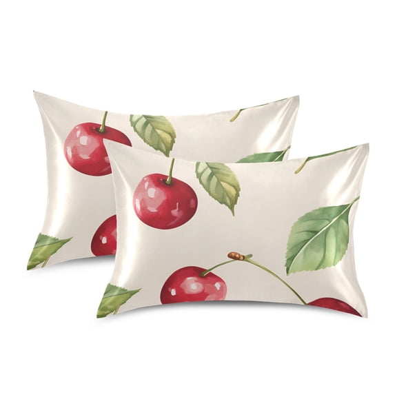 Yayeee Pillowcase Standard Size Set of 2 Satin Wrinkle Resistant Pillow Case, Watercolor Cherry