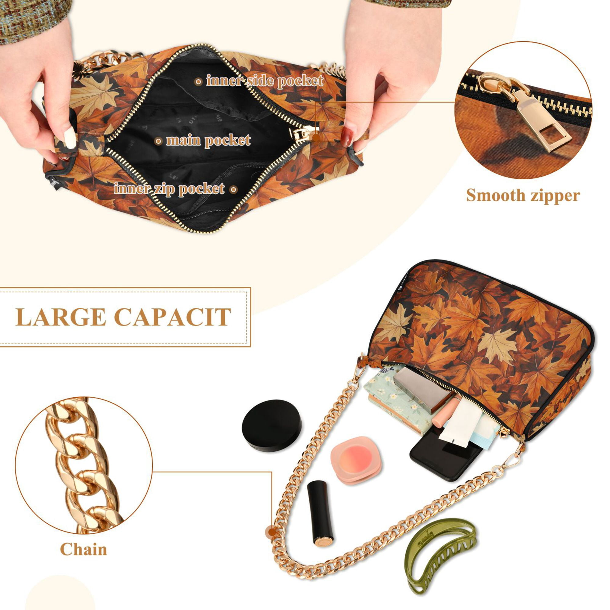 FORMRS Womens Shoulder Bag with Chain Strap Clutch Purse Cute Tote Handbag, Fall Pattern