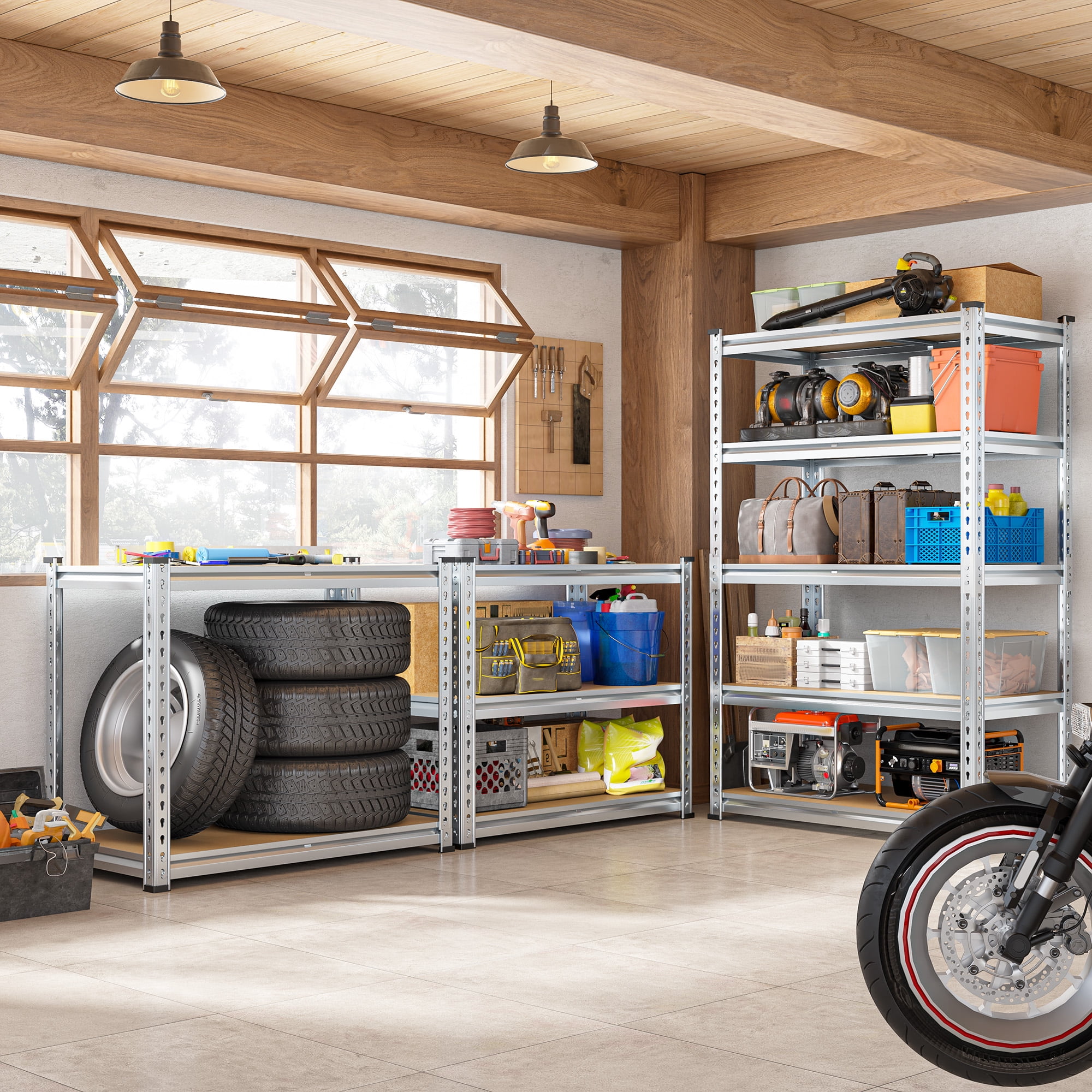 REIBII 2020LBS Storage Shelves 5 Tier Garage Shelving Heavy Duty Adjustable Shelf Units for Warehouse Pantry Closet,35.5"Lx11.9"Wx 72"H,Galvanized