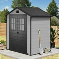 thumbnail image 6 of ModFusion 6.79 x 4 x 5.58 ft Resin Storage Shed with 2 Windows, Floor, Lockable Double Doors, Air Vent, Waterproof Plastic Roof Bike Tent, Medium Utility Ca binet, Gray and Black, 6 of 10