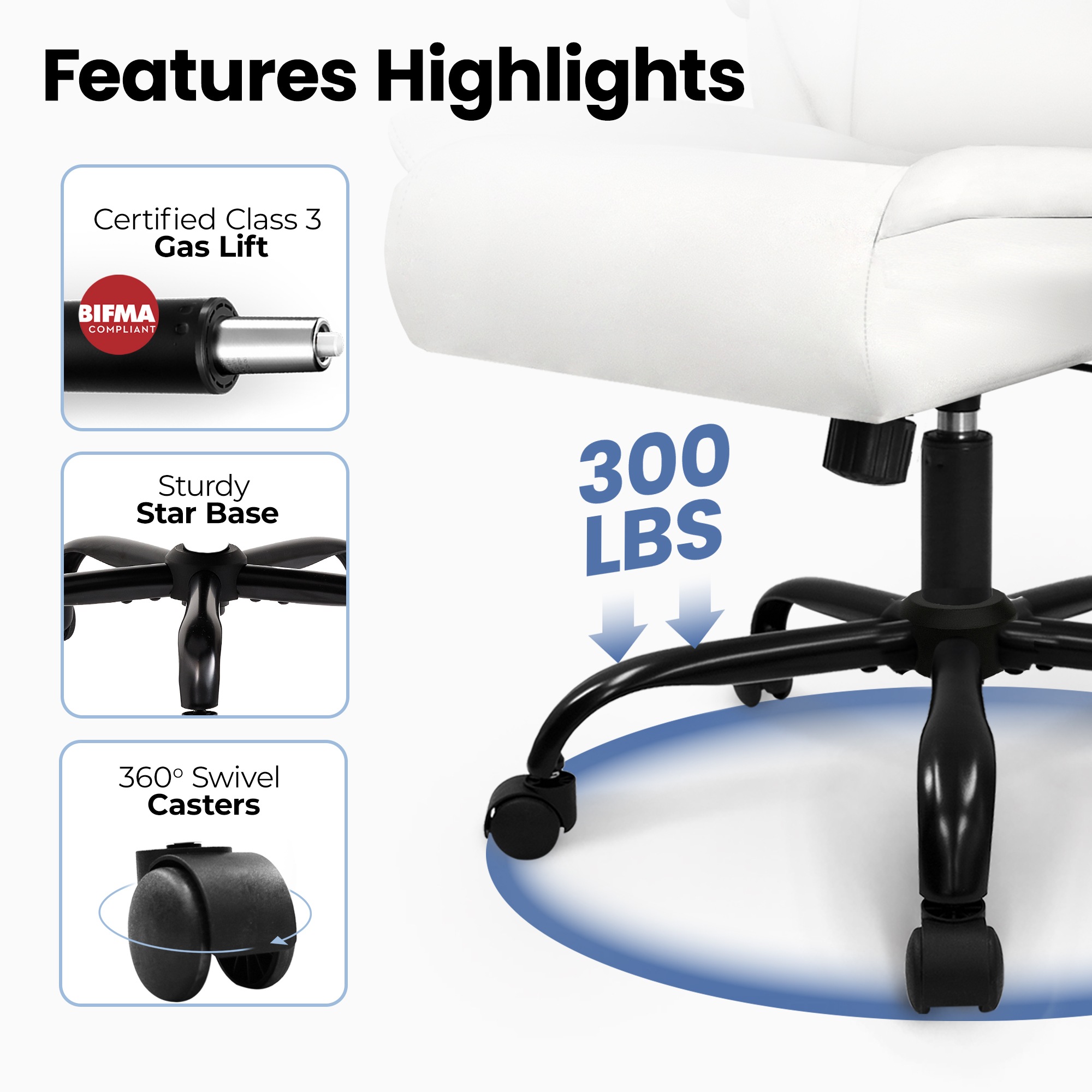 CELTOSS Leather Office Chair, Ergonomic White Executive Chair with Padded Flip-Up Armrests, Mid-Back PU Computer Desk Chair, White