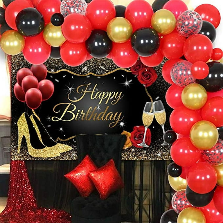 Red and Black Birthday Party Decorations 50 Piece Balloon Garland Kit Happy  Birthday Background Banner Decorations for Kids Mens Womens Anniversary