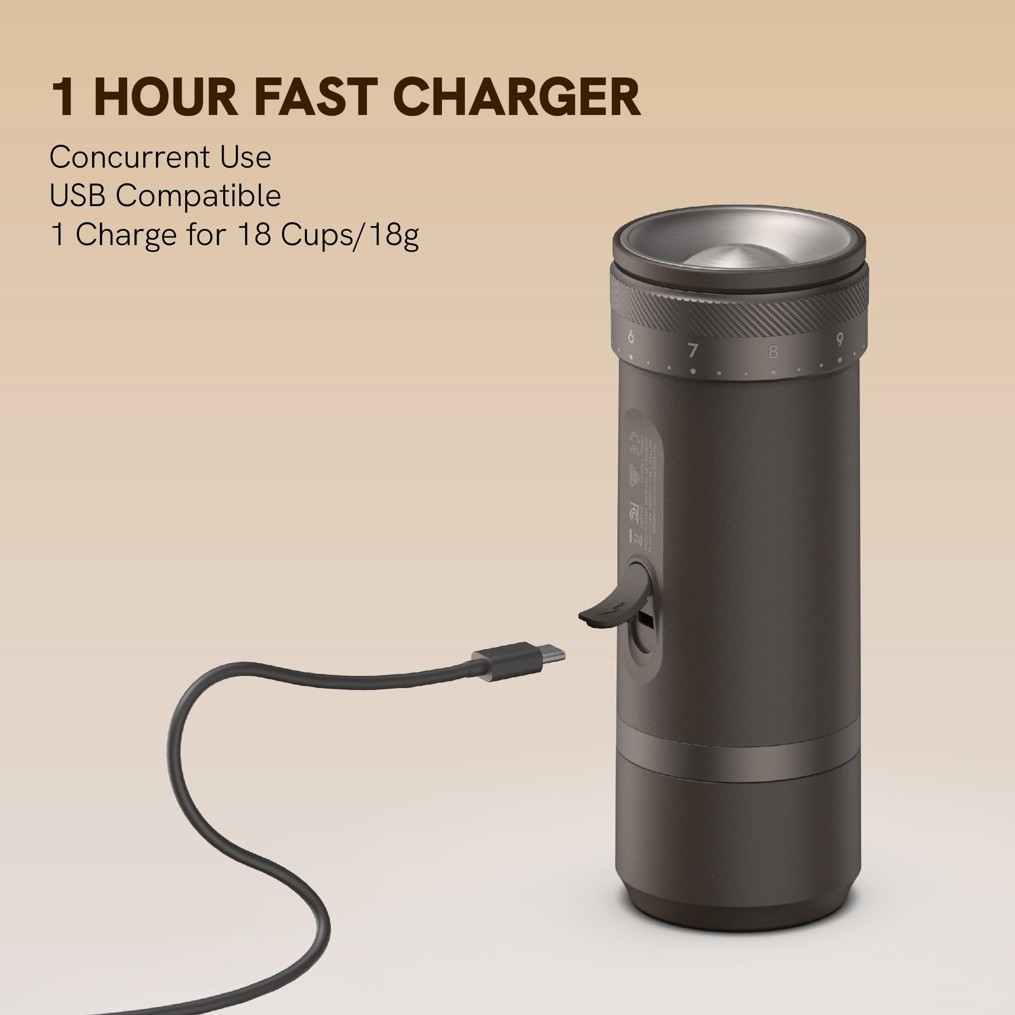 OutIn Fino Portable Electric Coffee Grinder with 28 Grind Sizes (Tundra Brown)