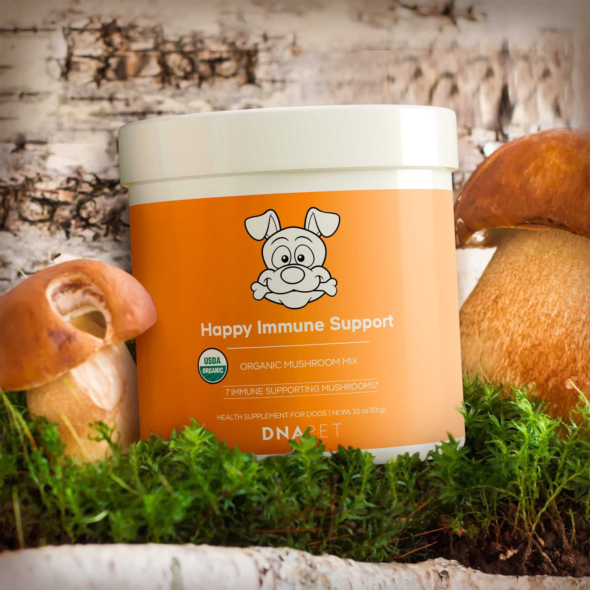 DNA PET Happy Immune Support USDA Certified Organic Mushroom Powder for Dogs, Immune Support Mix, 3.5 oz