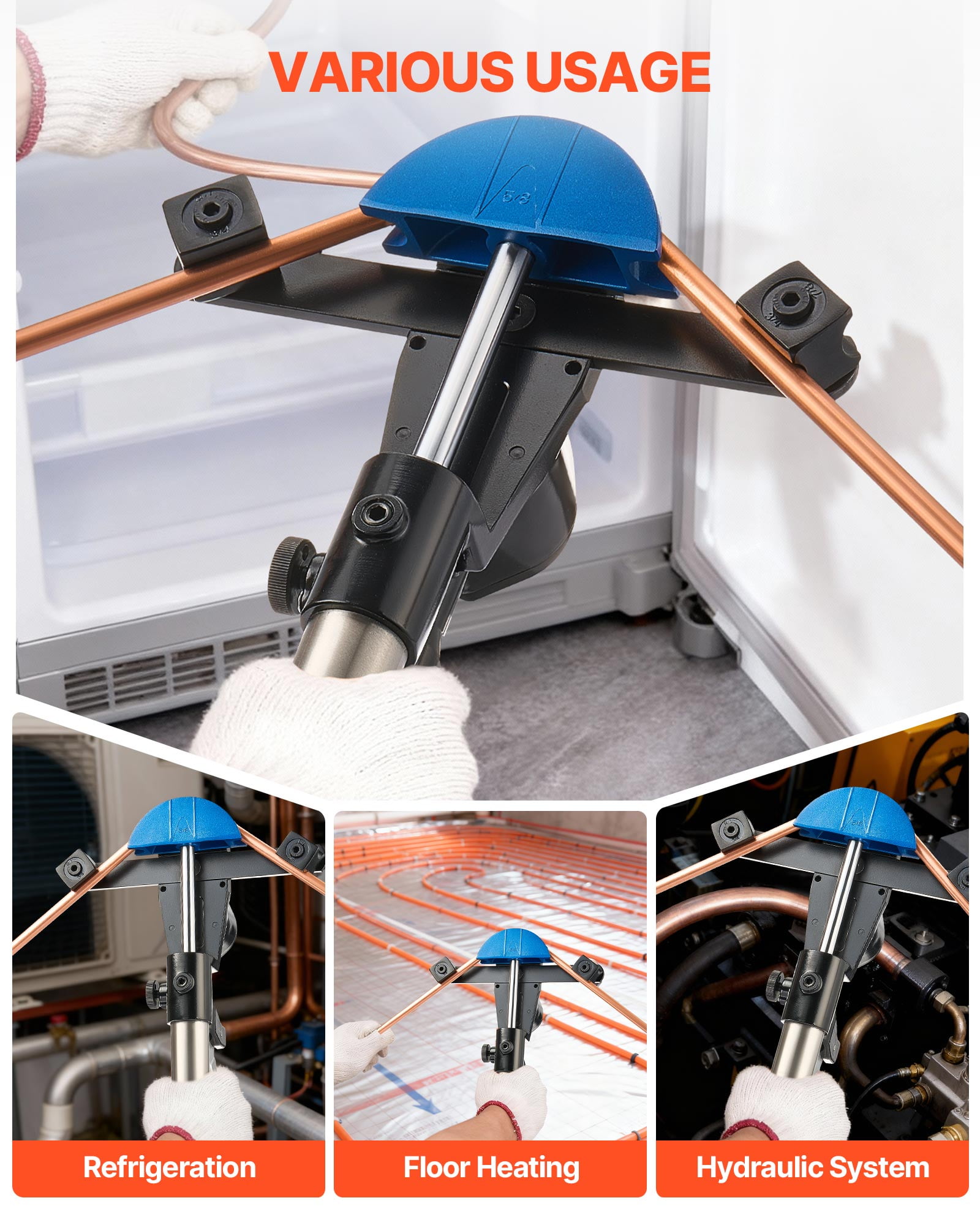 VEVOR Hydraulic Tubing Bender Kit, 1/4 to 7/8 Inch, Copper Tube Pipe Bender, HVAC Bending Tool Set, 90° Bend, with 7 Color Aluminium Alloy Dies, for HVAC Air Conditioning Refrigeration Auto Repair