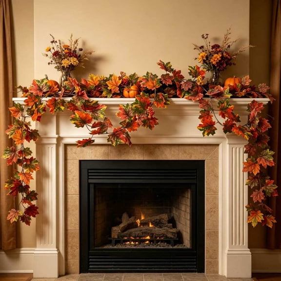 Bcylexb Fall Artificial Maple Leaves Garland, 6.6 Ft Thanksgiving Decorations Hanging Floral Vine Garland for Table Mantle Party Indoor Outdoor