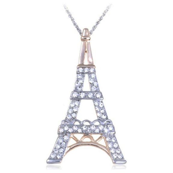 Silver Tone Rhinestone Studded Eiffel Tower Homage Gift of France Necklace