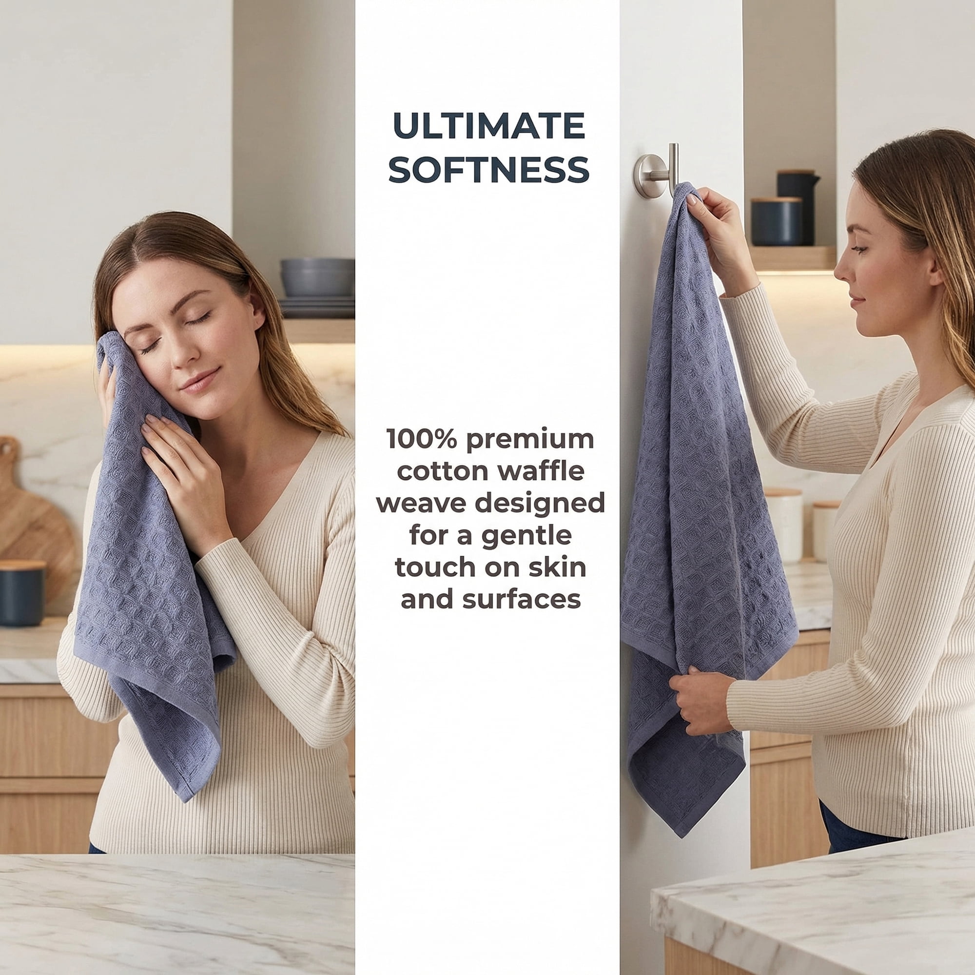 Unique Bargains 100% Cotton Waffle Weave Solid color Kitchen Towels 4 Pack Grey 12" x 12"