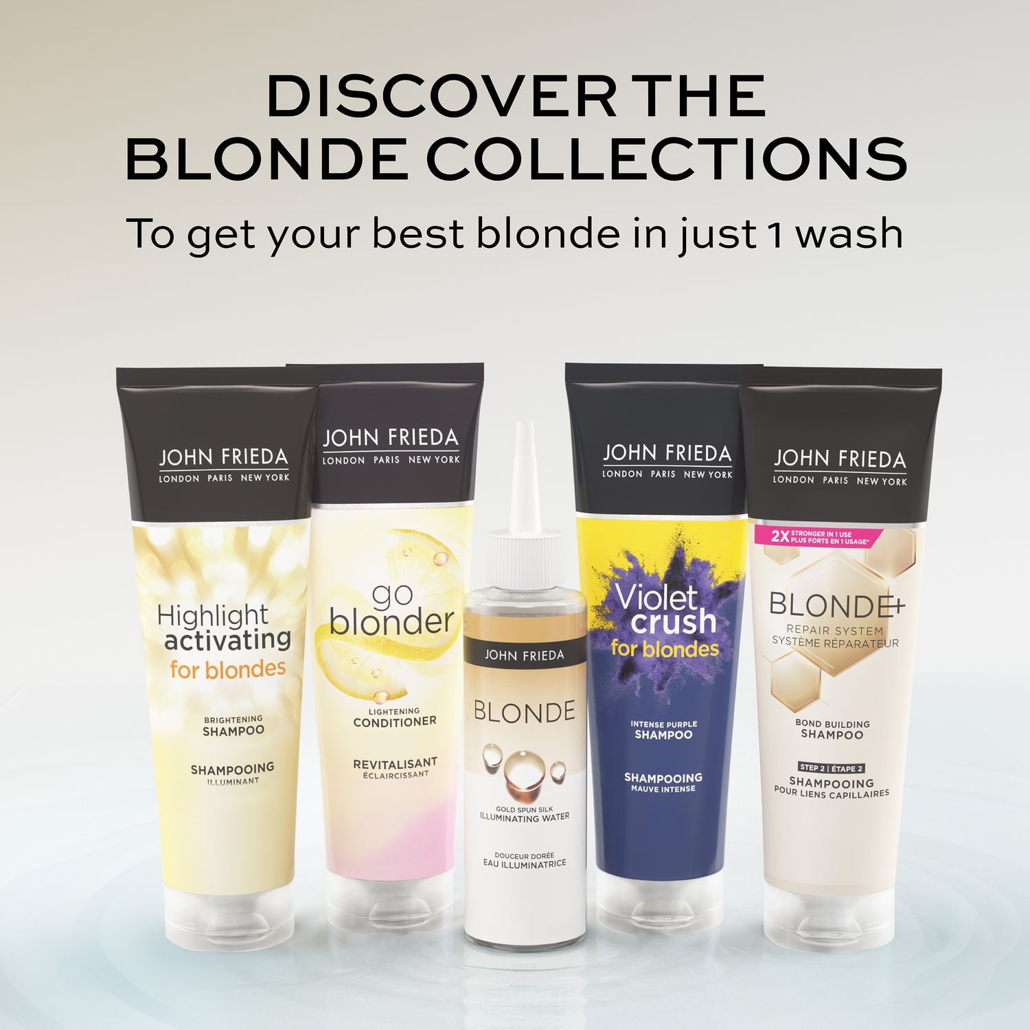 John Frieda Blonde Douceur Dorée Eau Illuminatrice, eau de rinçage pour des cheveux blonde brillants et une protection rehaussée, 200 mL