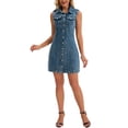 thumbnail image 2 of Vestido de mezclilla sin mangas para mujer Inspire Chic, con botones, corte A, mini vestido con bolsillos, gris azul XL, 2 of 6