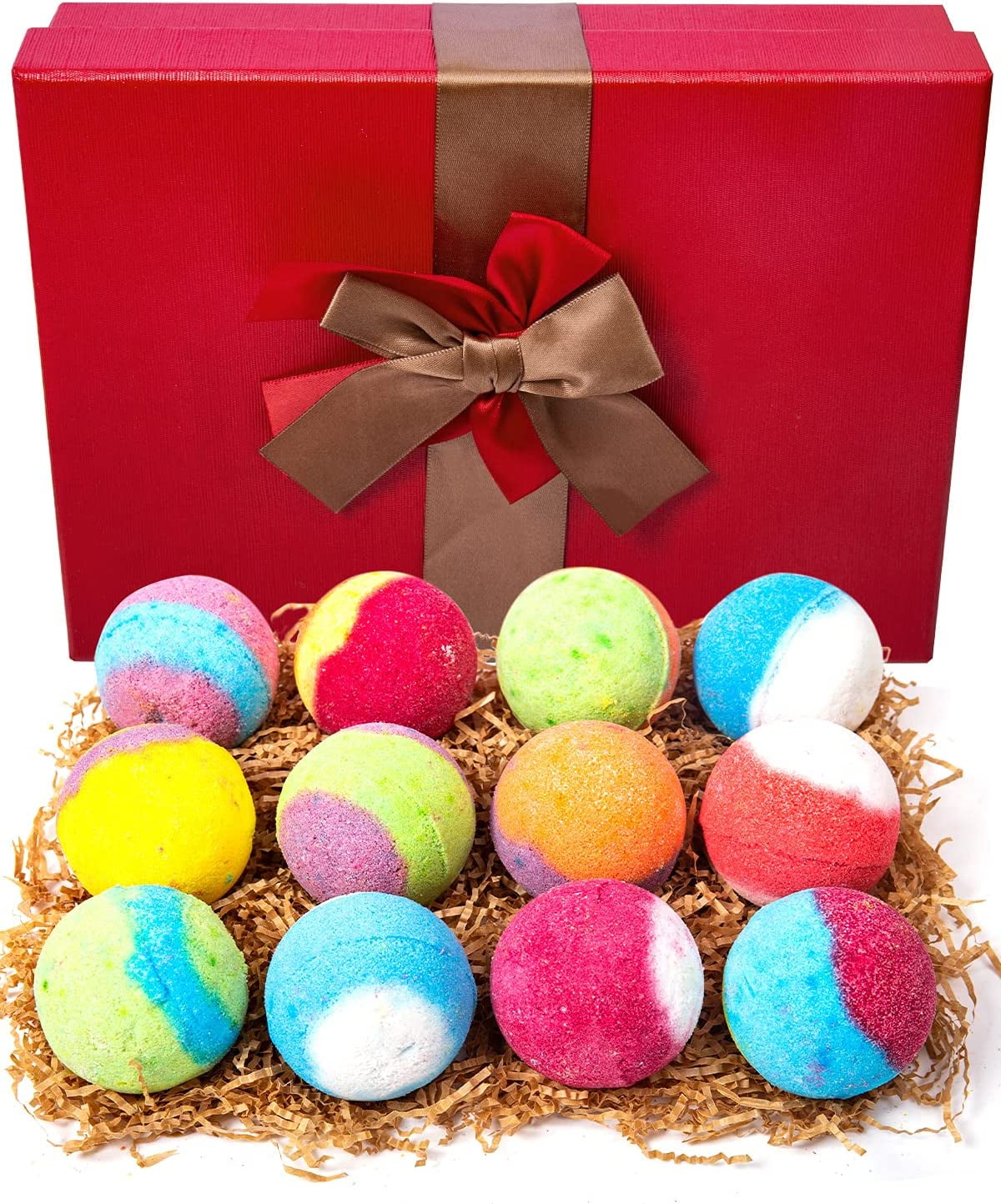 12+1 Pcs Bath Bombs, Bath Bomb Gift Set with Reusable Bowknot, Natural