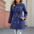 thumbnail image 7 of Trench Coat for Women Mid-length Hooded Double Breasted Dressy Casual Pea Coat Belted Fall Jacket with Pockets (M, Blue), 7 of 7