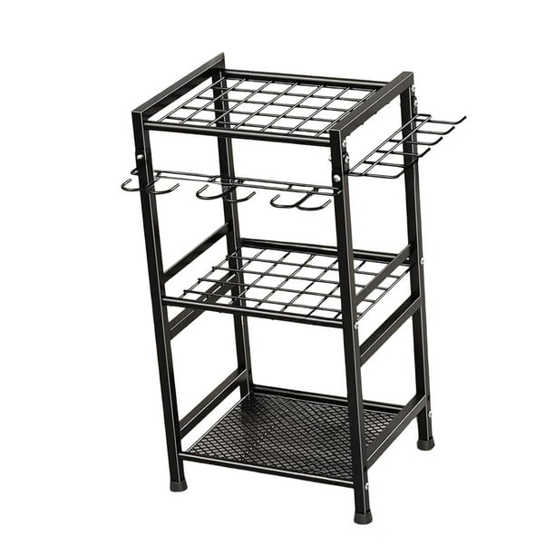 Organizador de herramientas de jardín, estante de almacenamiento de herramientas de patio con ganchos, soporte multiusos resistente de 3 niveles para