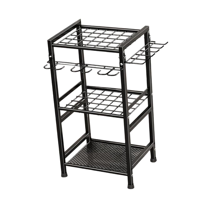 Organizador de herramientas de jardín, soporte estable para escobas y trapeadores, requiere ensamblaje, resistente, para garajes, patios y jardines.