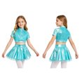 thumbnail image 2 of Aislor Girls 2 Piece Jazz Dance Performance Outfit Mock Neck Short Sleeve Sequins Crop Top with Shiny Tutu Skirt Blue 6, 2 of 7