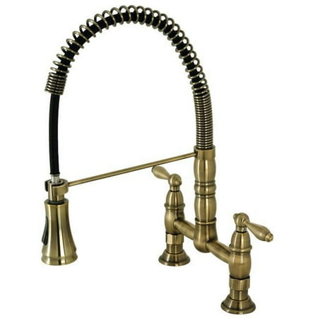 Gourmetier Heritage Two-Handle Deck-Mount Pull-Down Sprayer Kitchen Faucet Antique Brass