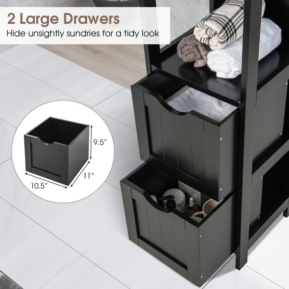 Finihen Bathroom Storage Cabinet, Bathroom Floor Cabinet, Wooden Bathroom Floor Cabinet with Removable Drawers, for Bathroom, Living Room, Bedroom, Kitchen, Black Finihen Bathroom Storage Cabinet, Bathroom Floor Cabinet, Wooden Bathroom Floor Cabinet with Removable Drawers, for Bathroom, Living Room, Bedroom, Kitchen, Black