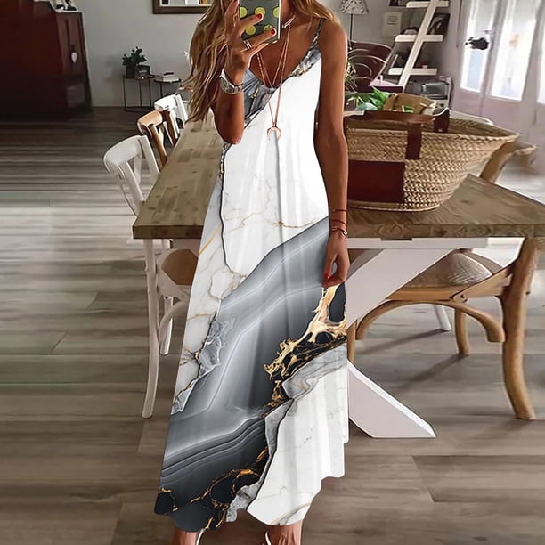 Puntoco Vestidos Mujer Verano Mujer Verano Casual Estampado V-Cuello Sin Mangas Vestido De Correa