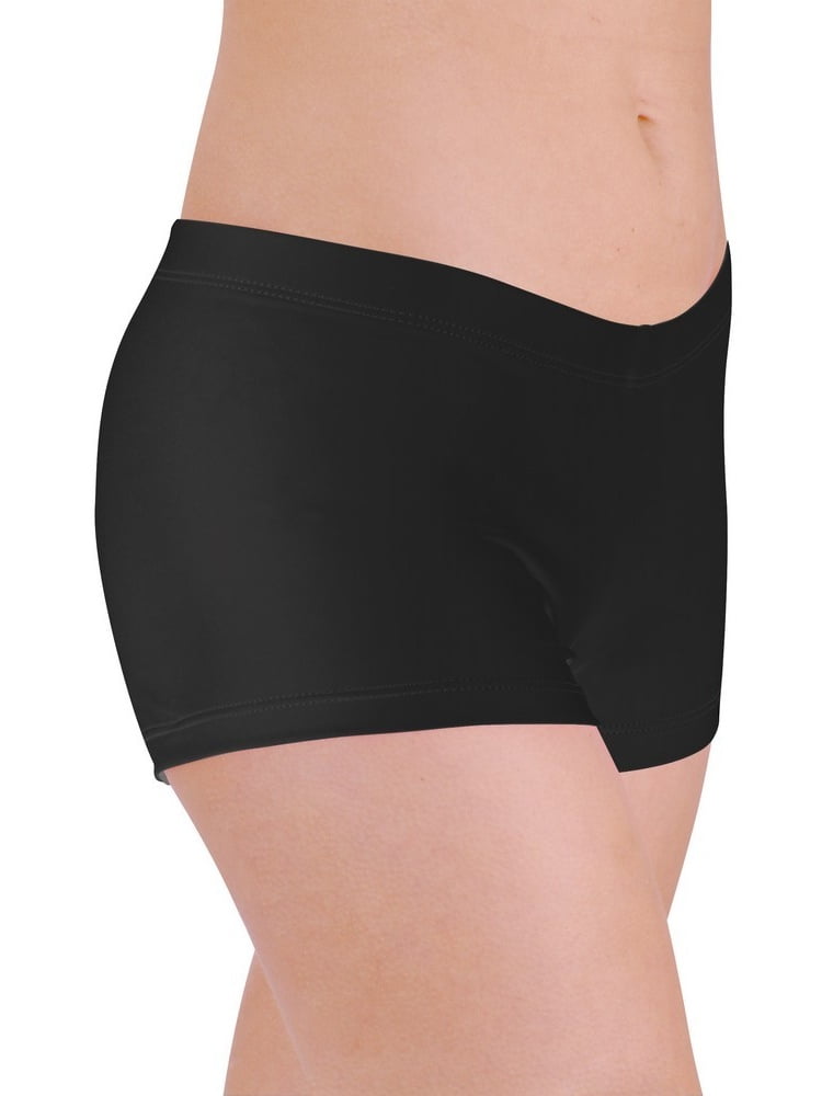 Womens Black Solid Color Nylon Spandex Booty Shorts SXL