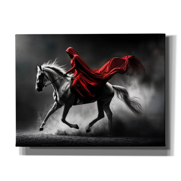 Epic Graffiti 'Lady In Red Tunic Horseback Riding' by Rey Klimt Canvas Wall Art, 16" x 12"