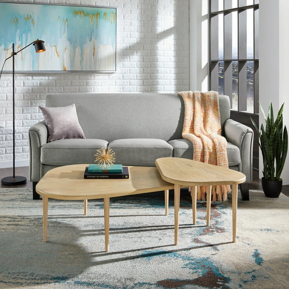 Weston Home Teardrop Nesting Coffee Tables with 3 Legs and Wood Finish