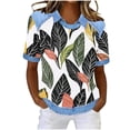thumbnail image 2 of T-Shirt for Women Faux Denim Trim Rose Floral Graphic Crewneck Short Sleeve Soft Breathable Casual Summer Clothes, 2 of 5