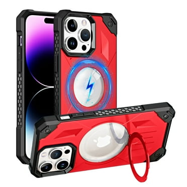 Cover for iPhone 13 Pro, Case with Magnetic Invisible Kickstand，Slim Rugged Shockproof Protective Ring Holder,Compatible with MagSafe Case Cover, red