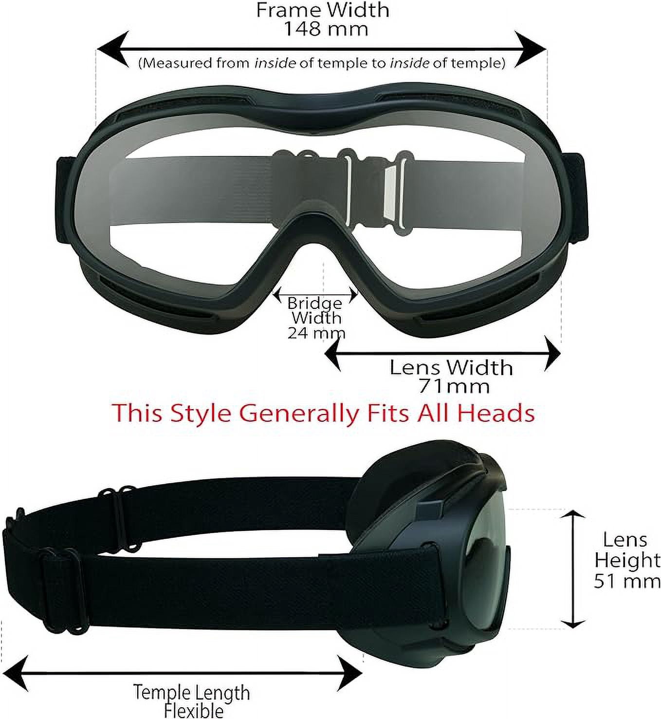 Motorcycle Goggles Over Glasses with Safety Polycarbonate Lenses. Free Extra Large Microfiber Cleaning Case Included