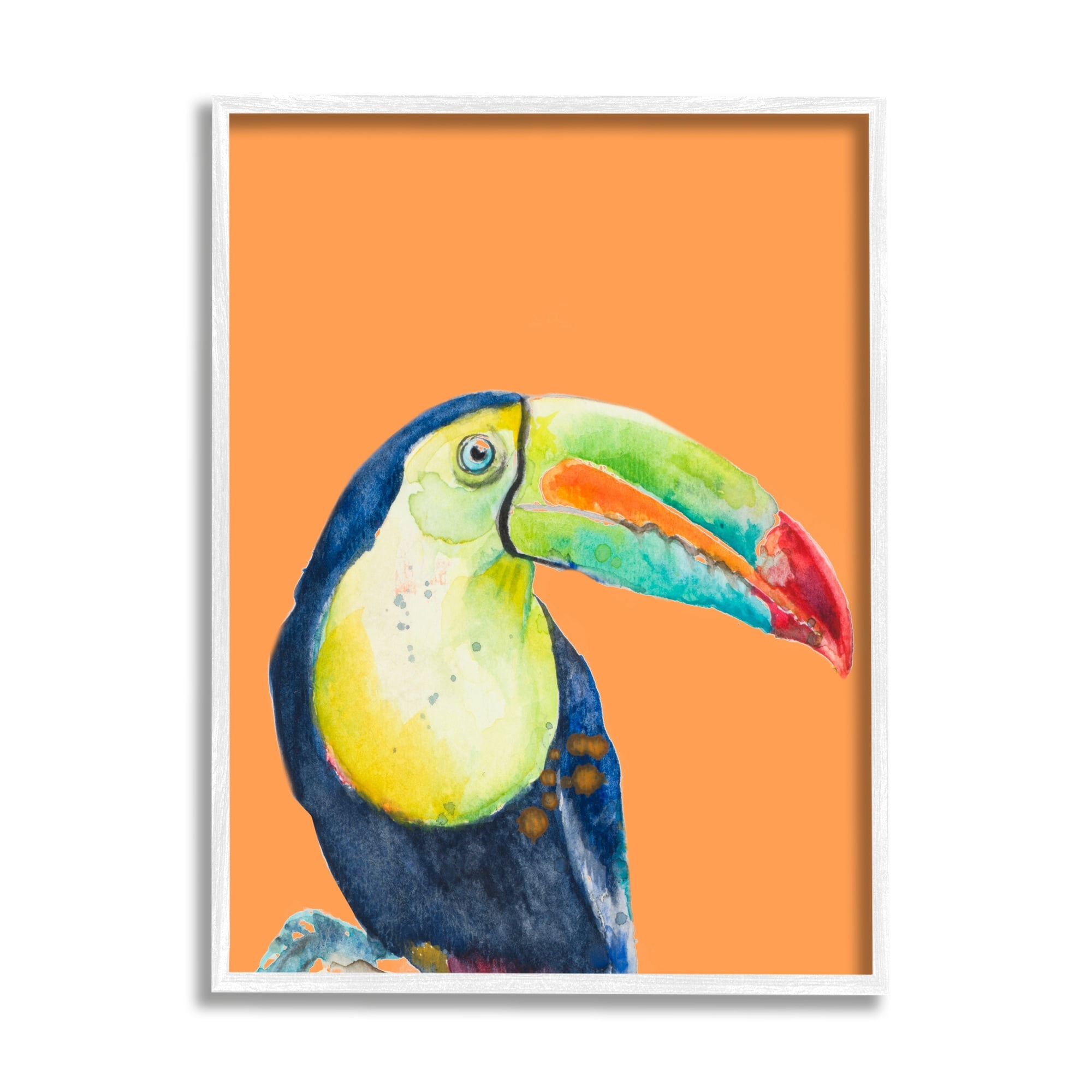 Stupell Industries Tropical Toucan Portrait Vivid Beak Rainforest Bird Graphic Art White Framed Art Print Wall Art, Design by Patricia Pinto