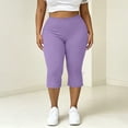 thumbnail image 6 of Women's Plus Size Capri Leggings Bowknot Split Back Soft Stretch High Waisted Workout Yoga Cute Summer Capris (3XL, Purple), 6 of 8
