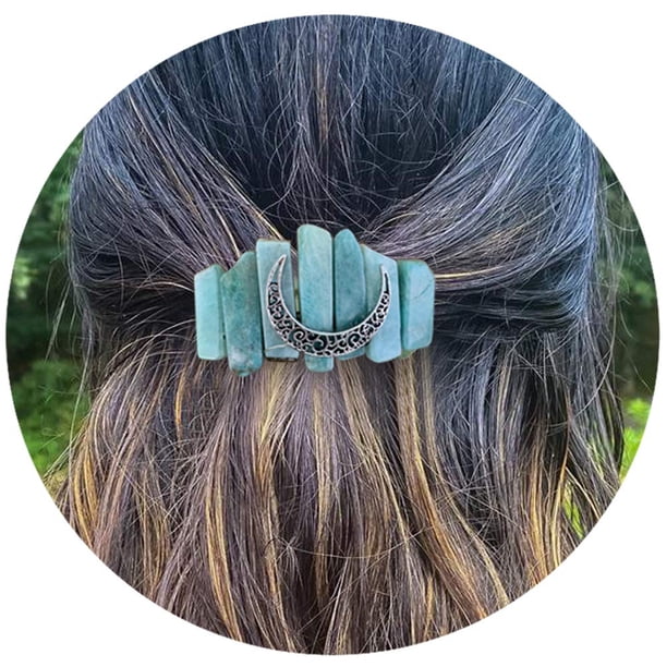 Pasador de sirena de amazonita celta bohemia de cristal, pasador para pelo largo, accesorios para el cabello irlandés, regalo