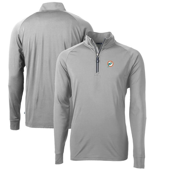 Men's Cutter & Buck Gray Miami Dolphins Adapt Eco Knit Stretch Recycled Quarter-Zip Throwback Pullover Top