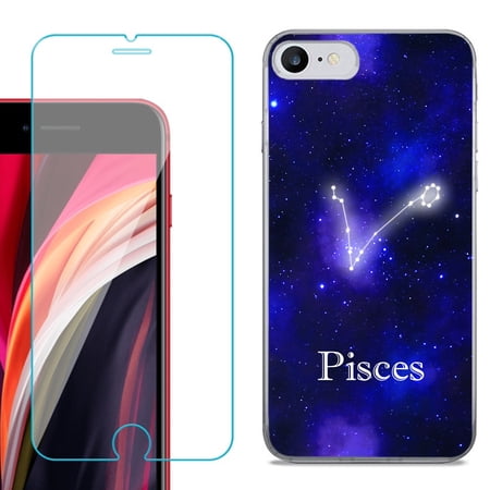Slim-Fit Fashion Gel Phone Case for iPhone SE 2022 with Tempered Glass Screen Protector by OneToughShield ® - Zodiac / Pisces