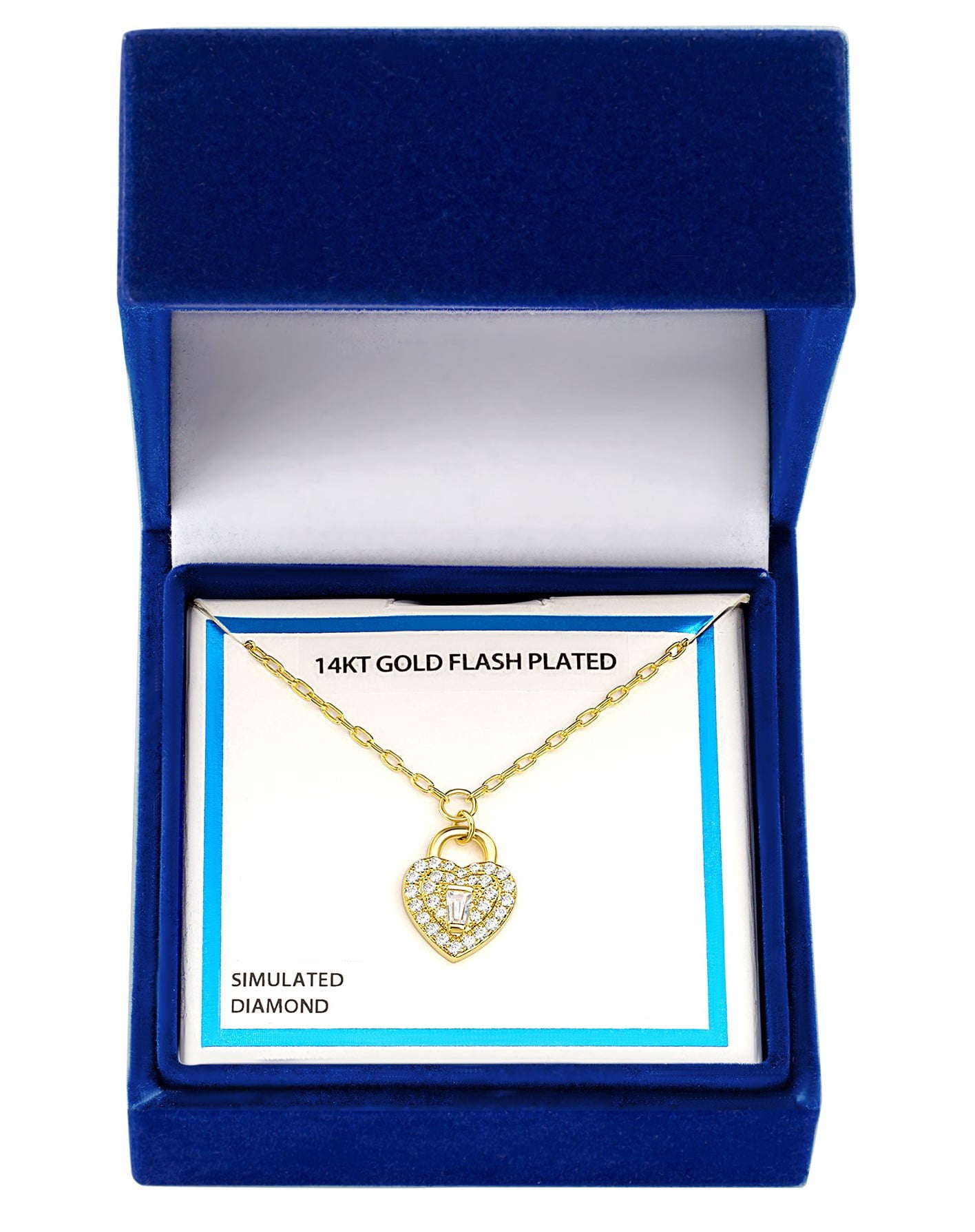 14KT Gold Flash Plated Heart Necklace with Simulated Diamonds Ladies Adult