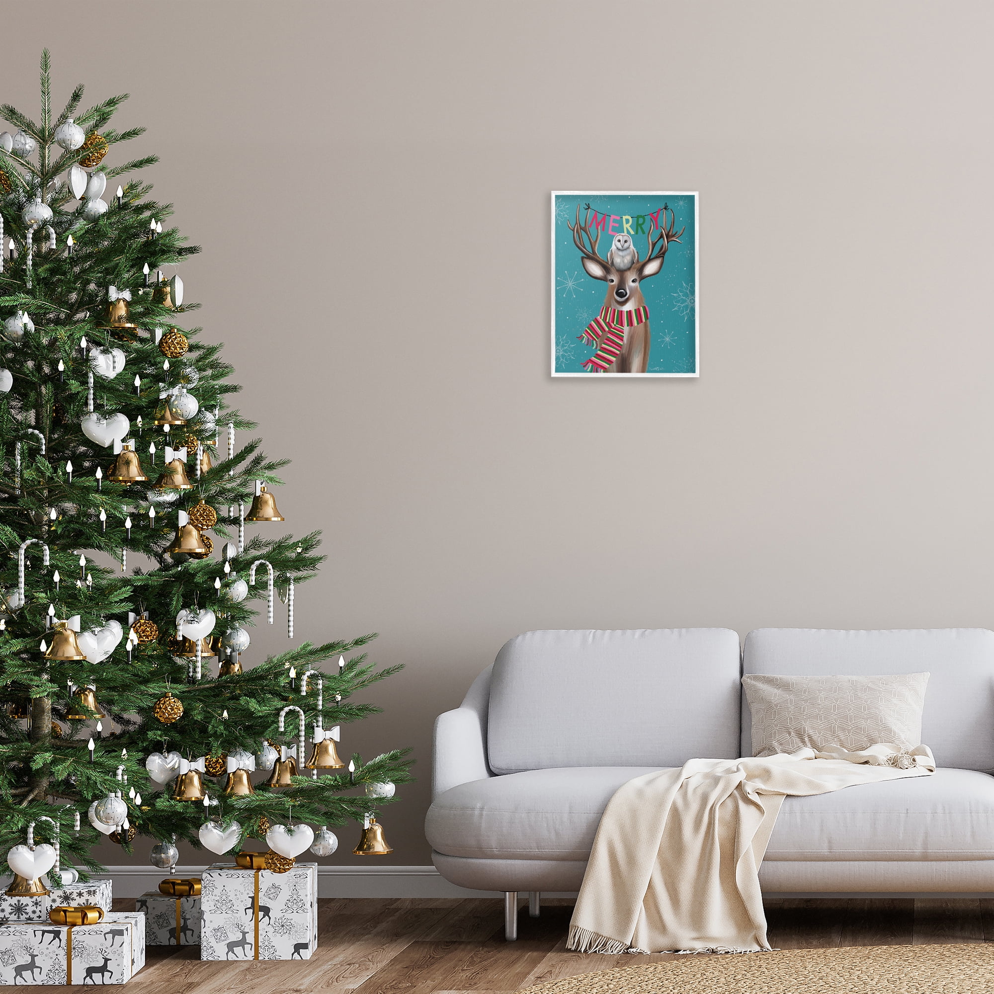 Stupell Industries Woodland Merry Creatures Holiday Painting White Framed Art Print Wall Art, 16 x 20