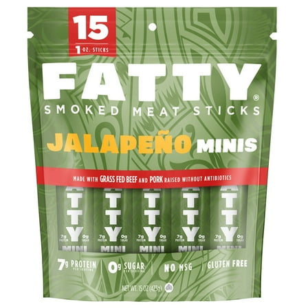 Fatty Smoked Meat Sticks Jalapeno Minis, 1 Ounce (Pack of 15)