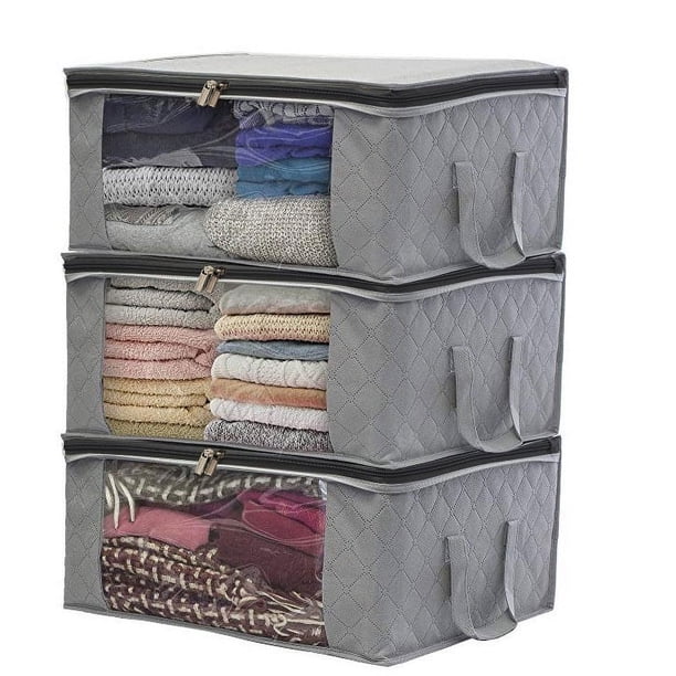 Bolsa de almacenamiento gris de 3 piezas, caja de almacenamiento de ropa plegable para debajo de la cama, 48 x 35 x 20 cm, color contenedor de almacenamiento